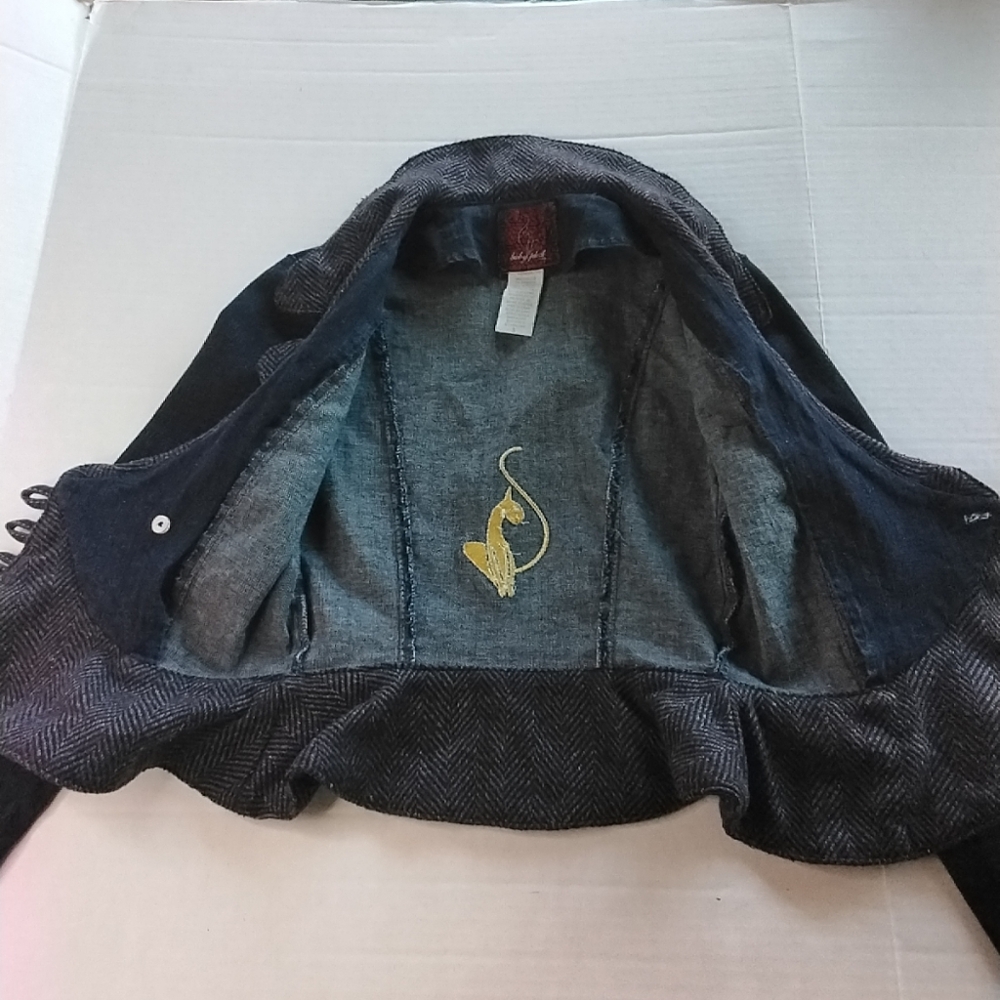 Baby Phat Y2K Vintage Denim Tweed Peplum Blazer Cropped Jacket Size Small. - Picture 7 of 13